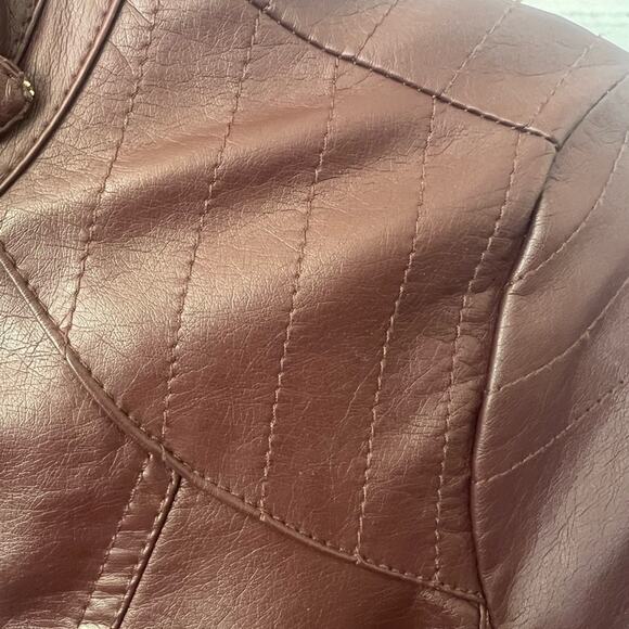 JOU JOU-WOMENS FAUX LEATHER JACKET BURGUNDY SIZE MEDIUM - Picture 7 of 10